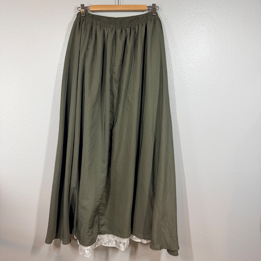 Scarlet Darkness Skirt Women 2XL Green Maxi Lace Trim Renaissance Victorian Goth